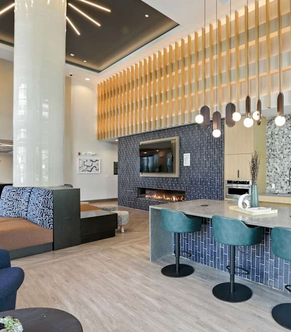 Social lounge kitchen at Station 316 in Woburn MA