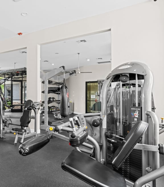 the gym with treadmills and other exercise equipment at the pointe atrium  at Element Deer Valley in Phoenix, Arizona 85027