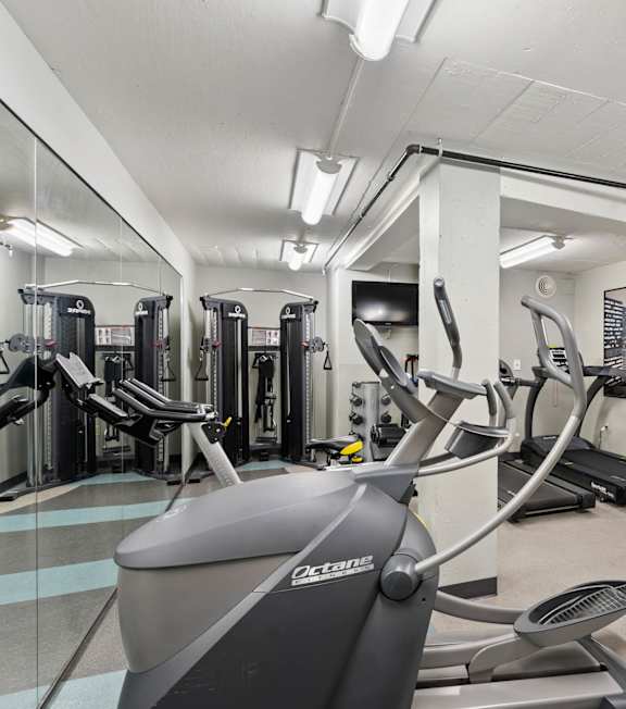 the gym is equipped with treadmills and other exercise equipment