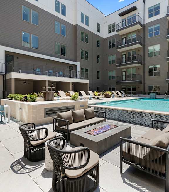 Patio with seating at East Bend in Houston TX