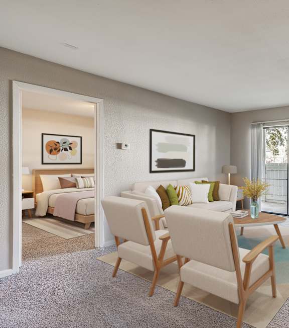 Living room with fireplace at Sienna at Cherry Creek