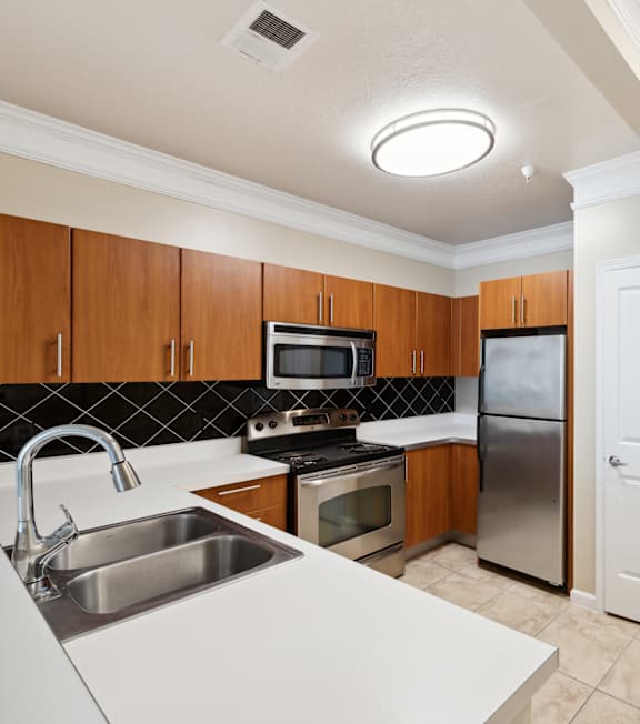 Kitchen sink and stove at Westchester at the Pavilions in Waldorf MD