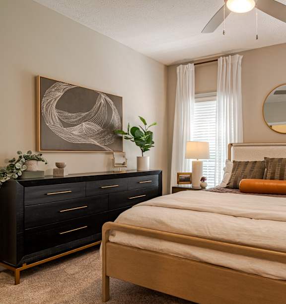 Bedroom With Ceiling Fan at Willowest in Vinings, Georgia, 30339