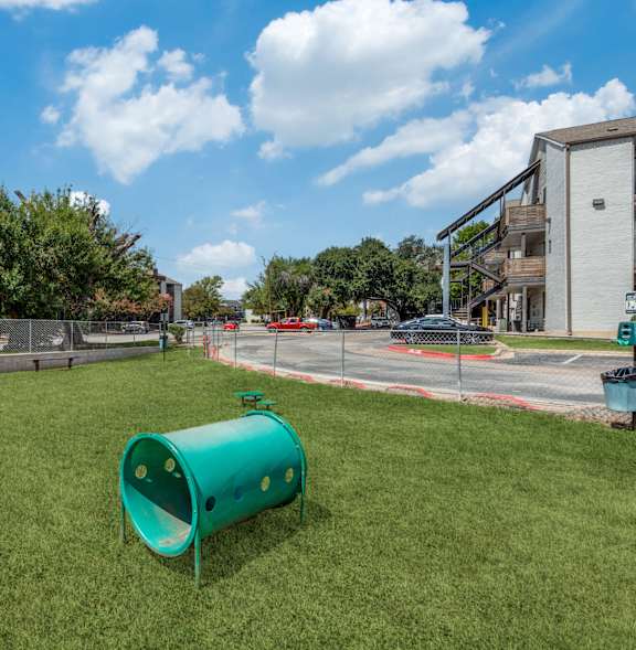 Dog park at Mission James Place Apartments in Austin Texas