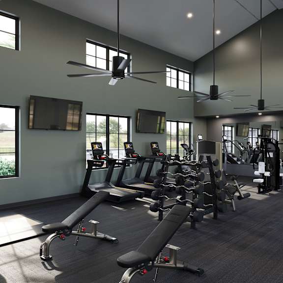 Gym with variety of equipment at Wrenley Luxury Apartment Homes, Newnan
