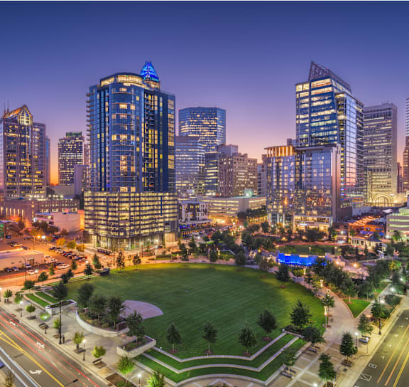 Aerial view of park at The Yancey Apartments, Charlotte, NC, 28217