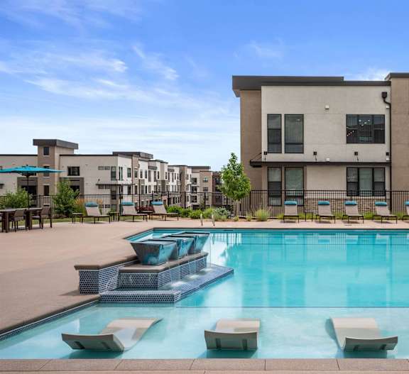 Gateway Arvada Ridge Pool Resort-Style Pool with In-Pool Chaise Lounges, Sundeck, and Cabanas