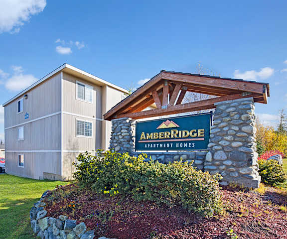 The entrance to the sign to Amber Ridge Apartments. 