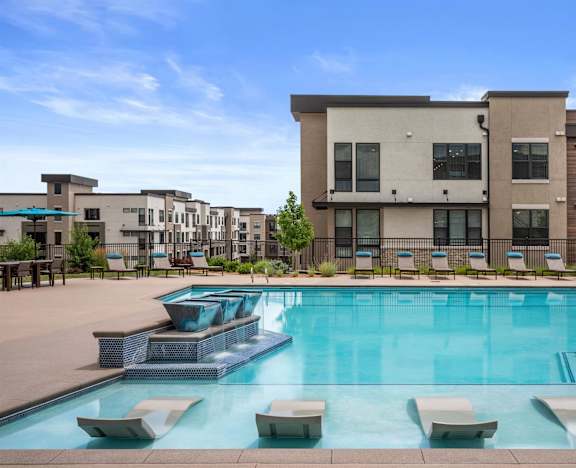Gateway Arvada Ridge Pool Resort-Style Pool with In-Pool Chaise Lounges, Sundeck, and Cabanas