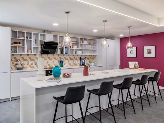 Kitchen with a white counter at Emporium House Apartments, Reading
