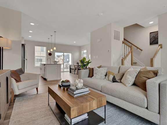 a living room with a couch and a coffee table
