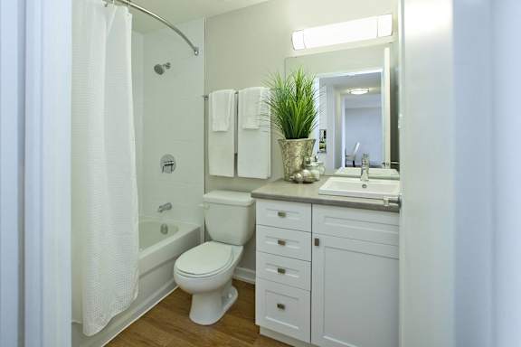 a bathroom with a sink toilet and a tub