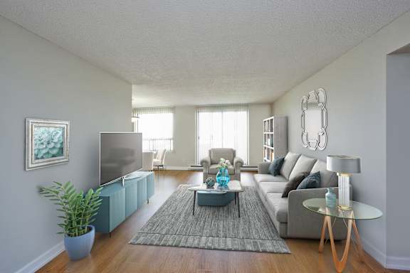 a living room with a couch and a coffee table