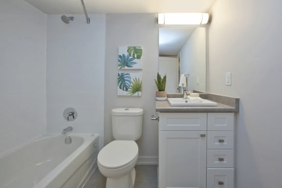 a bathroom with a sink toilet and a bath tub