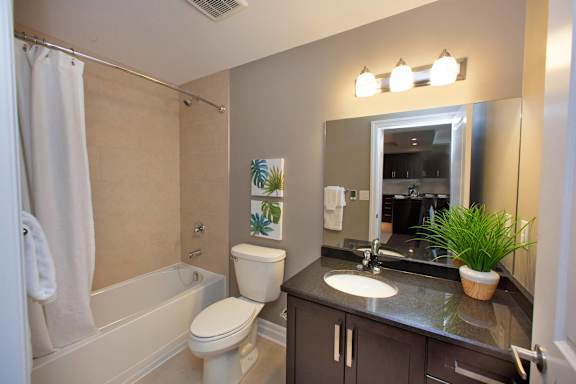 A bathroom with a toilet, sink, and mirror.