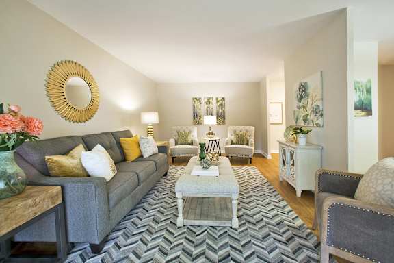 a living room with a couch and a coffee table