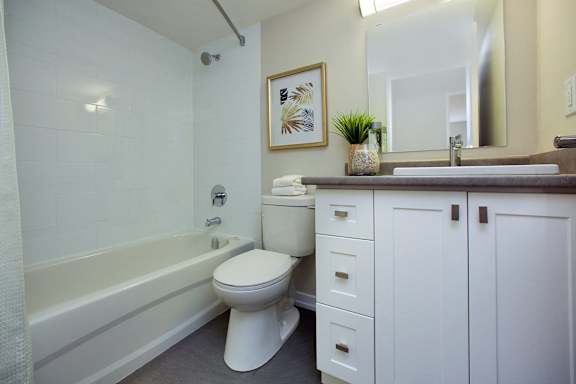 a bathroom with a toilet and a tub and a sink