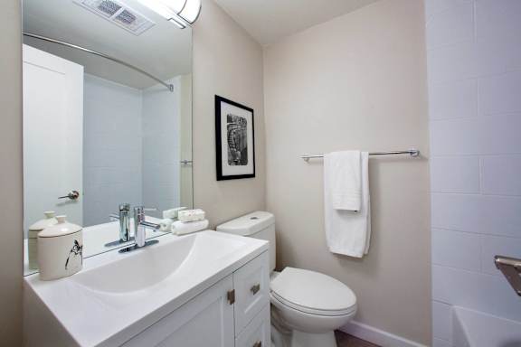 a bathroom with a sink toilet and a mirror
