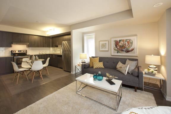 a living room with a couch and a table
