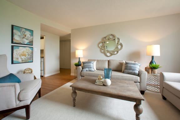 a living room with a couch and a coffee table