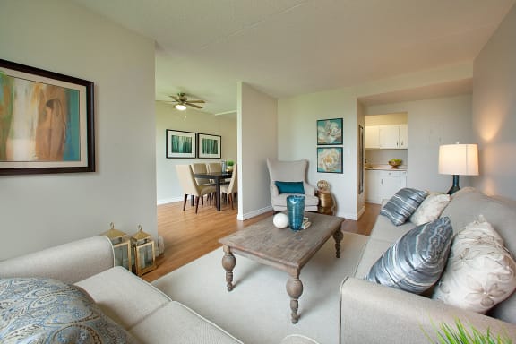 a living room with a couch and a coffee table