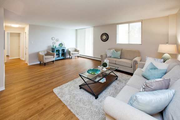 a living room with a couch and a coffee table