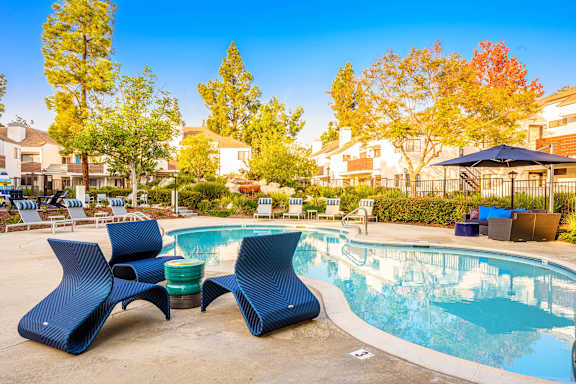 our apartments have a resort style pool with lounge chairs