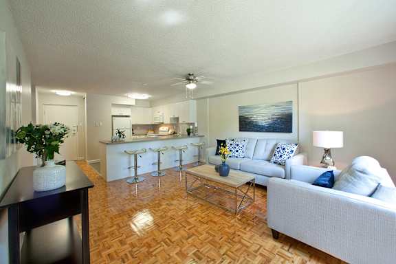 a living room with a couch and a table