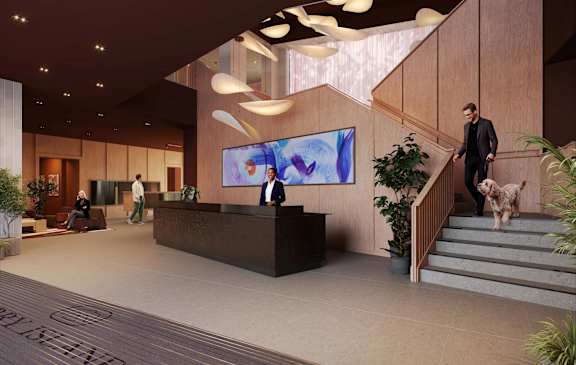 Double-height concierge lobby at Ferry Island.
