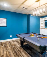 a pool table and tv at trillium apartments in melbourne fl