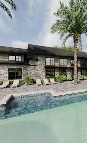 A modern apartment complex with a pool in front. at Wrenley Luxury Apartment Homes, Newnan