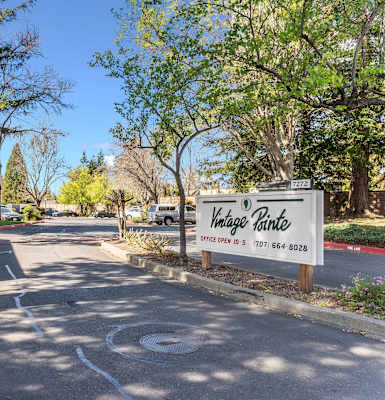 Vintage Pointe sign and driveway at Vintage Pointe Apartments, California, 94928