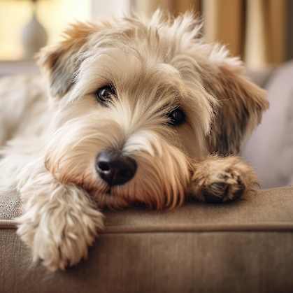a dog laying on a couch  at Wellington Farms, North Carolina, 28212