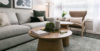 a living room with a couch and a coffee table