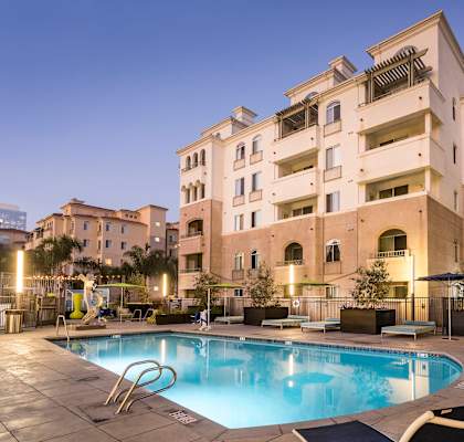 Twilight Pool at La Jolla Crossroads Apartments, San Diego, 92122