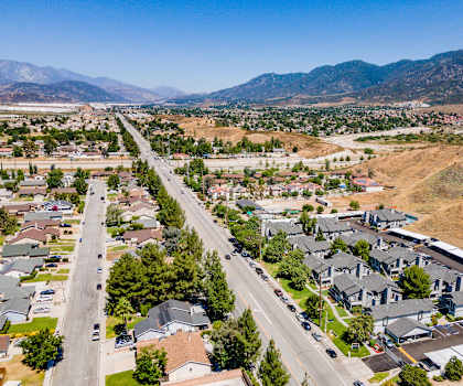 A view of the entire neighborhood and the surrounding hills at Hillside Village. 