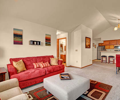 Arbor Ridge Living Room And Kitchen View, Dean Weidner Real Estate Apartments for rent Milwaukee, WI