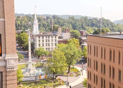a view of a city from the roof of a building