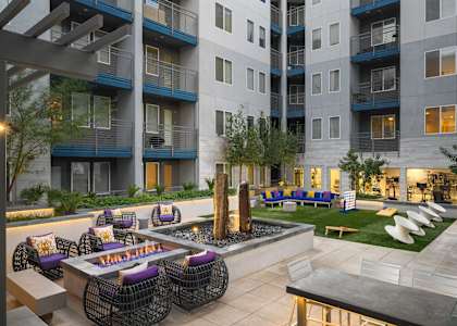 Outdoor social seating at Nore Town Lake in Tempe Arizona