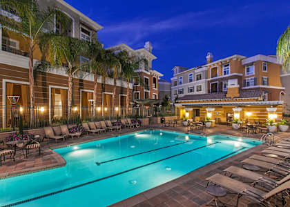 Pool at night at The Verdant in San Jose CA