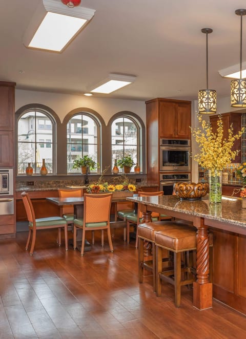 Clubhouse Kitchen at Mariposa at Clear Creek Webster 55+ Apartments, Webster, TX 77598