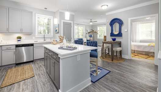Kitchen with Island and Seating at Park Circle Village Apartments, South Carolina