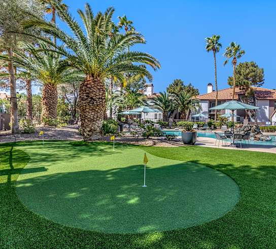 a putting green with a golf ball on top of it
