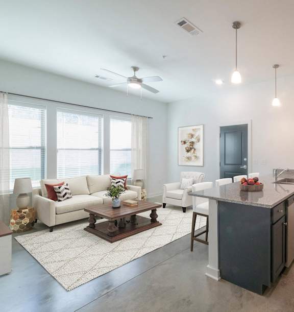 Staged living room and kitchen