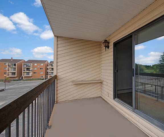 A balcony with a view of the parking lot at Gateway Square. 