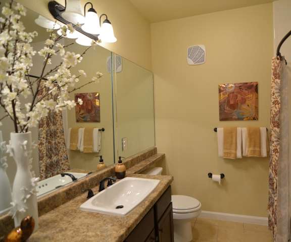 Bathroom at Andalucia Villas with granite countertops. 