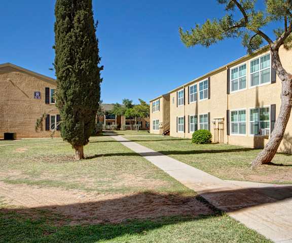 The walkways at Avalon Springs with trees and green spaces. 
