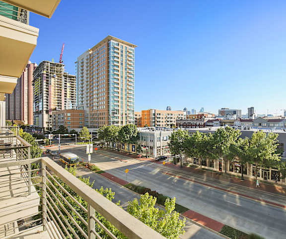 The beautiful view of Dallas from the balconies at the Uptown Apartment Homes. 