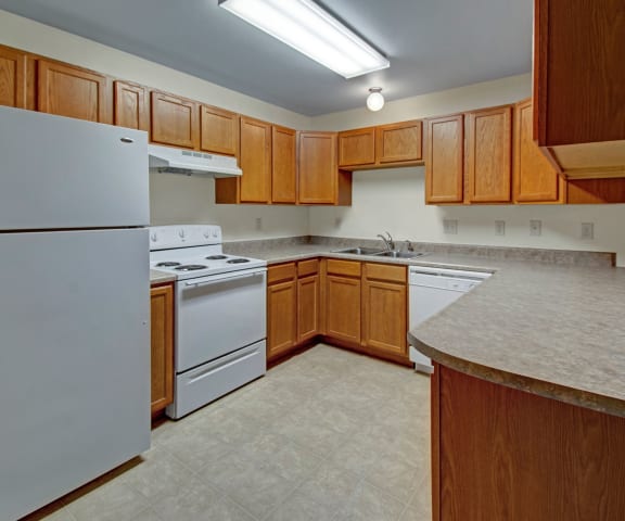 Unit Kitchen at Dakota Apartments. Apartments for rent in Stanley, ND
