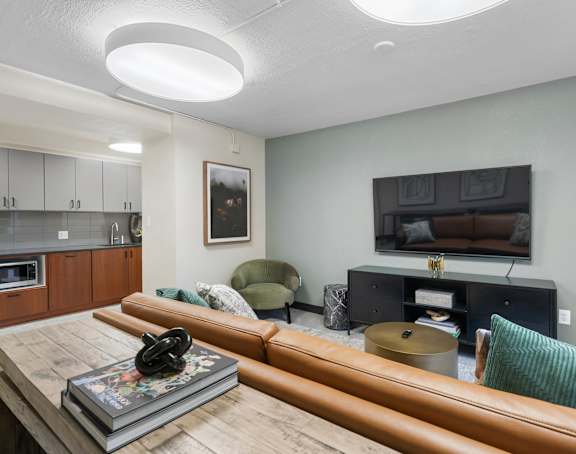 Living Area With Fireplace at Vista St. Clair, Portland
